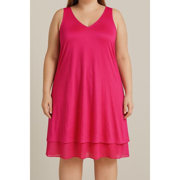 Hot Pink Sleeveless Swing Dress Women’s XL A-Line Layered‎ Hem Party Style - Picture 1 of 8